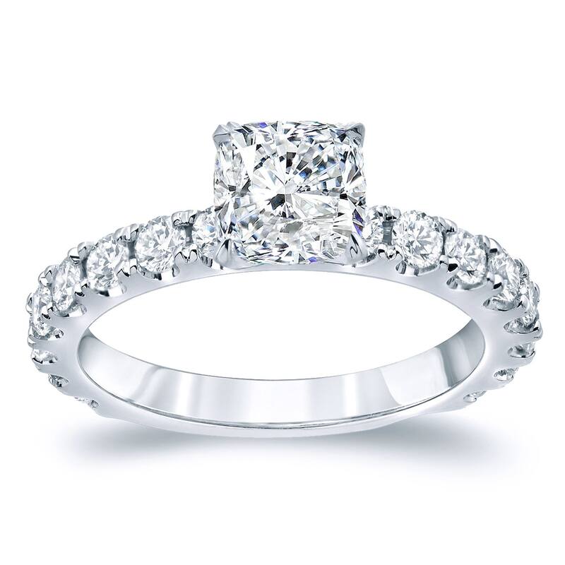 Auriya 14k Gold 2 carat TW Side-stone Cushion-cut Diamond Engagement Ring (H-I, VS1-VS2) - 4 - White