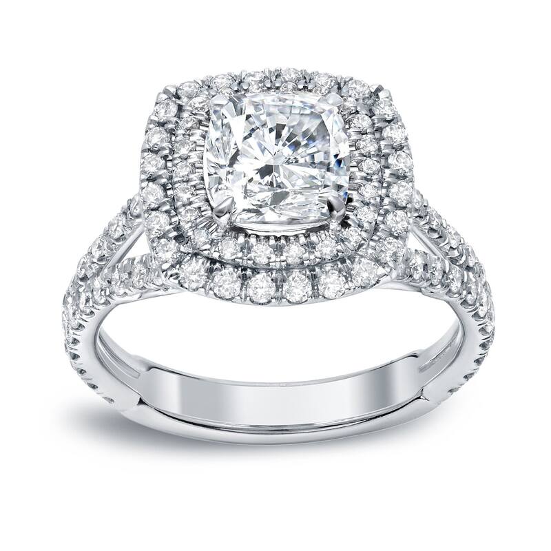 Auriya 18k Gold 2 carat TW Cushion-cut Halo Diamond Engagement Ring (H-I, VS1-VS2) - 4 - White
