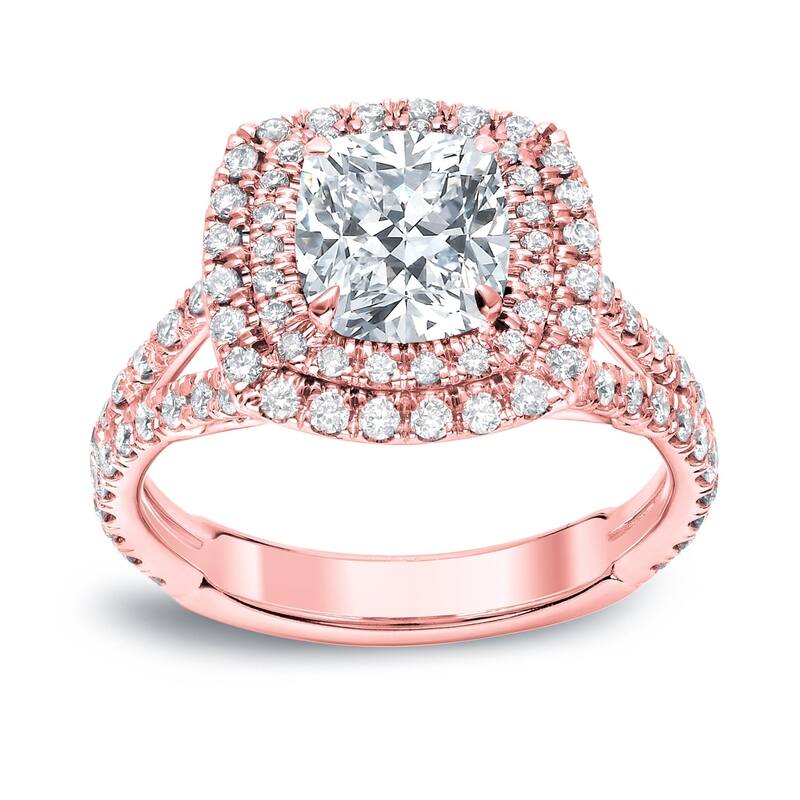 Auriya 18k Gold 2 carat TW Cushion-cut Halo Diamond Engagement Ring (H-I, VS1-VS2)