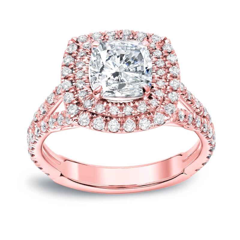 Auriya 18k Gold 2 carat TW Cushion-cut Halo Diamond Engagement Ring (H-I, VS1-VS2) - 4 - Rose