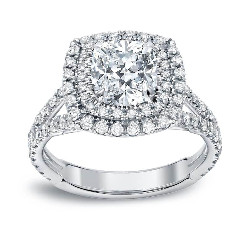 Auriya 18k Gold 2 carat TW Cushion-cut Halo Diamond Engagement Ring (H-I, VS1-VS2)