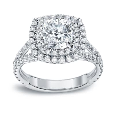 Auriya 18k Gold 2 carat TW Cushion-cut Halo Diamond Engagement Ring (H-I, VS1-VS2)