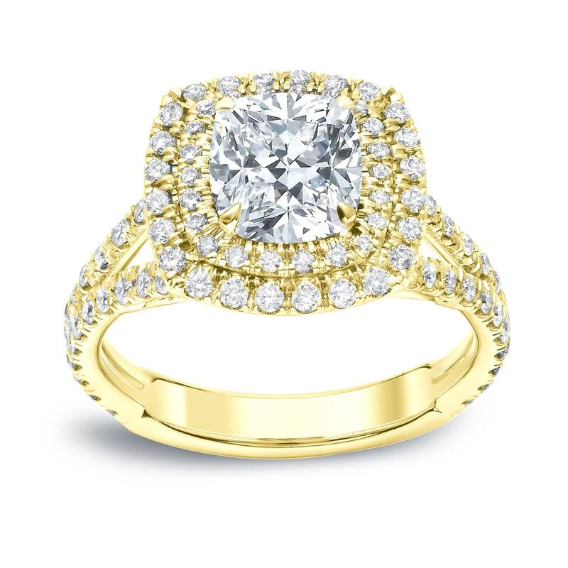 Auriya 18k Gold 2 carat TW Cushion-cut Halo Diamond Engagement Ring (H-I, VS1-VS2)