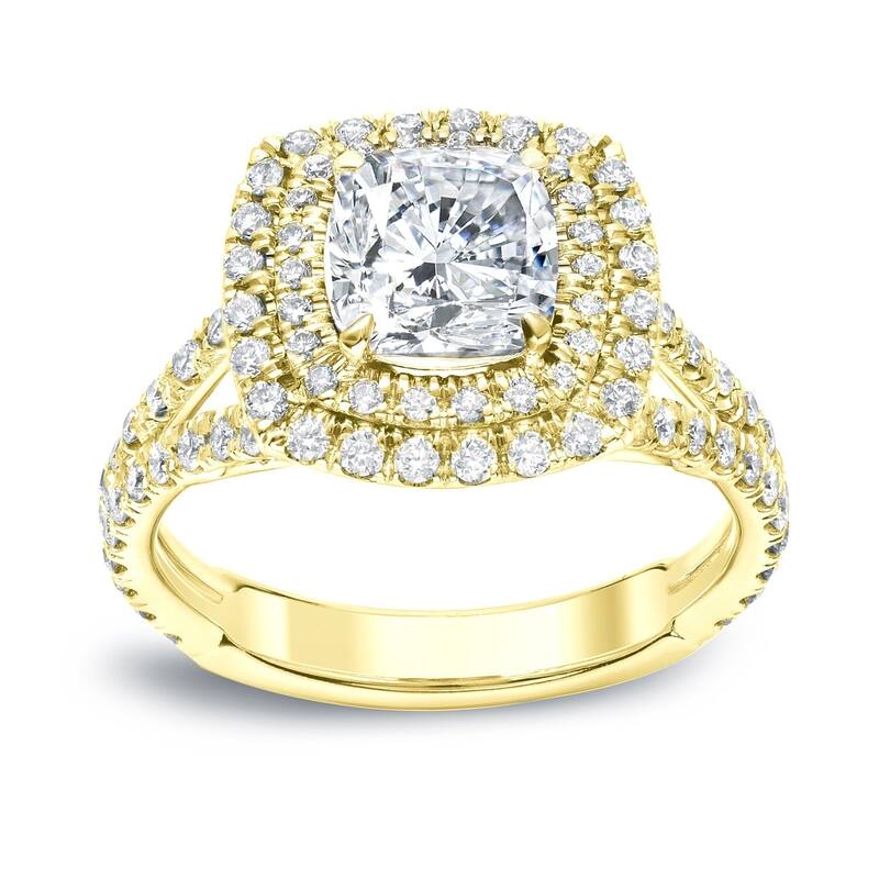 Auriya 18k Gold 2 carat TW Cushion-cut Halo Diamond Engagement Ring (H-I, VS1-VS2) - 4 - Yellow