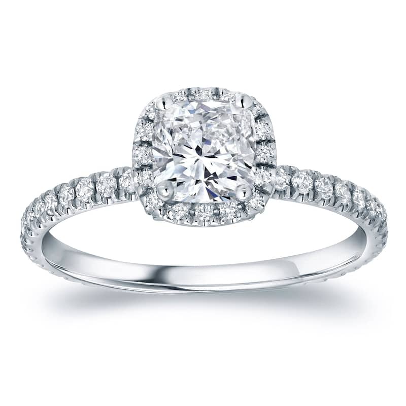 Auriya 14k Gold 1 1/2ctw Cushion-cut Halo Diamond Engagement Ring - 4 - White