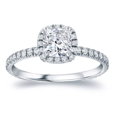 Auriya 14k Gold 1 1/2ctw Cushion-cut Halo Diamond Engagement Ring