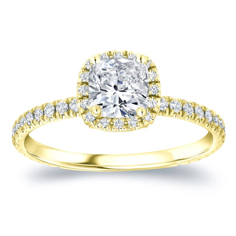 Auriya 14k Gold 1 1/2ctw Cushion-cut Halo Diamond Engagement Ring