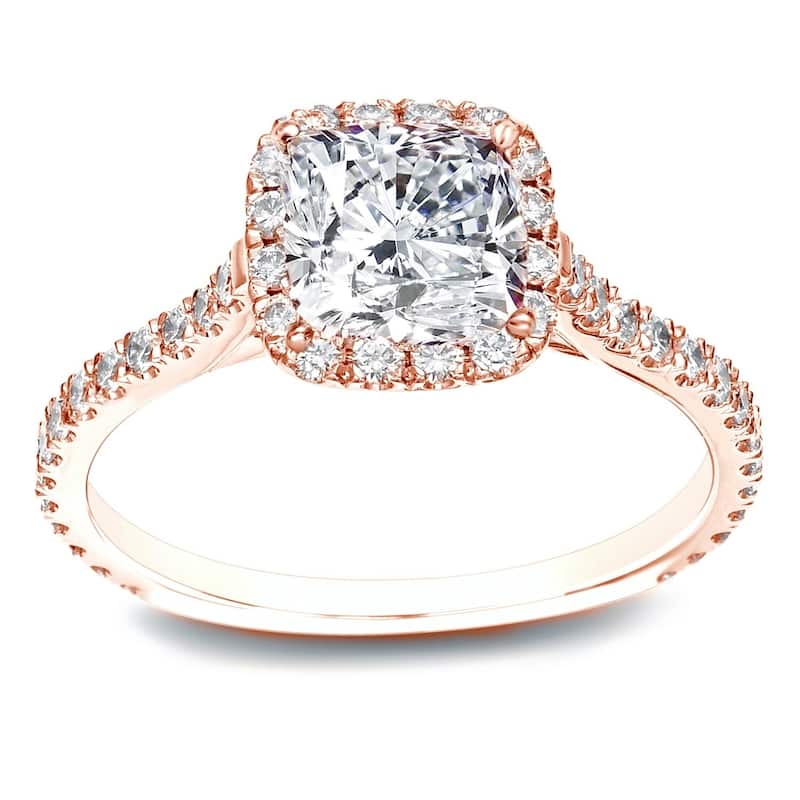 Auriya 14k Gold 1 1/2ctw Cushion-cut Halo Diamond Engagement Ring Certified - Rose - 4