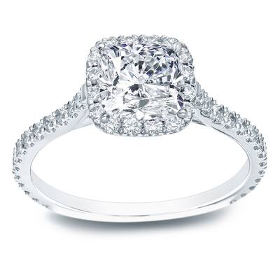Auriya 14k Gold 1 1/2ctw Cushion-cut Halo Diamond Engagement Ring Certified