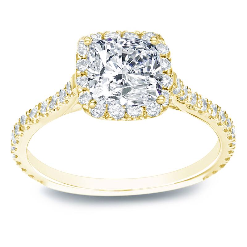 Auriya 14k Gold 1 1/2ctw Cushion-cut Halo Diamond Engagement Ring Certified