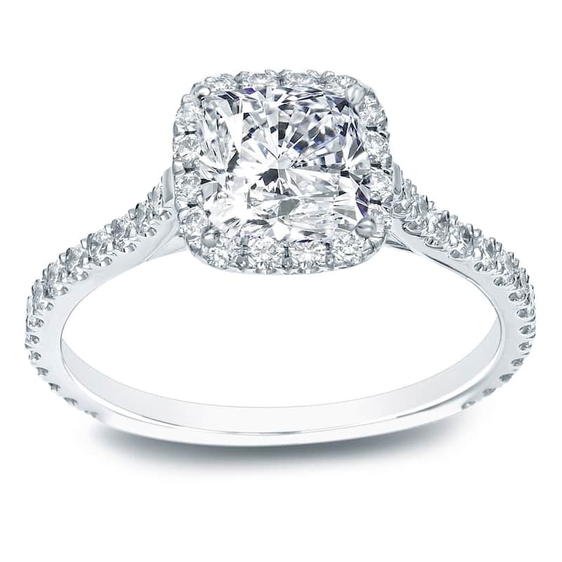 Auriya 14k Gold 1 1/2ctw Cushion-cut Halo Diamond Engagement Ring Certified - White - 4