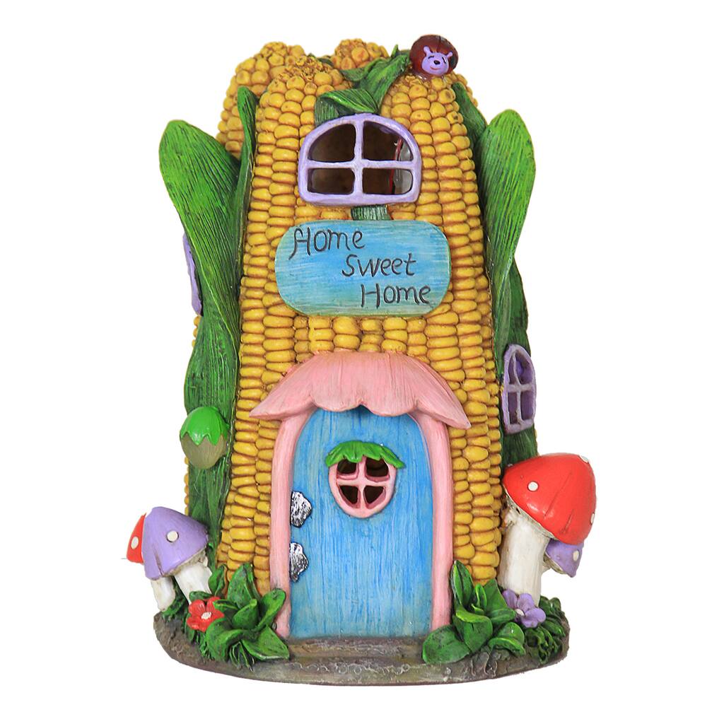 Exhart Corn House Multicolor Resin Solar Garden Statue