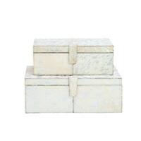 Studio 350 Wood Leather Silver Box Set of 2, 14 inches, 17 inches wide