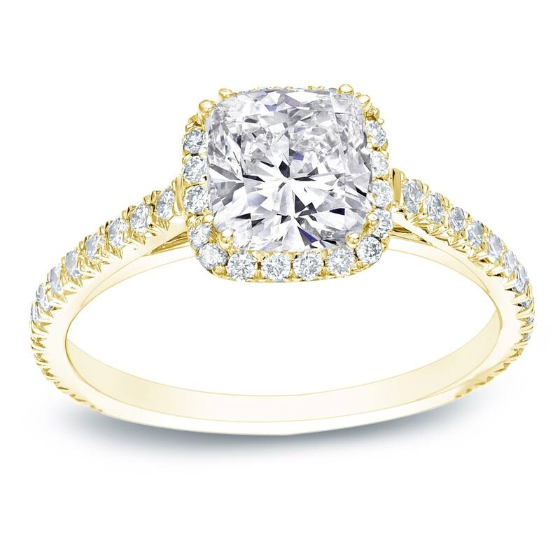 Auriya 14k Gold 1 3/4ctw Cushion-cut Halo Diamond Engagement Ring - Yellow - 4