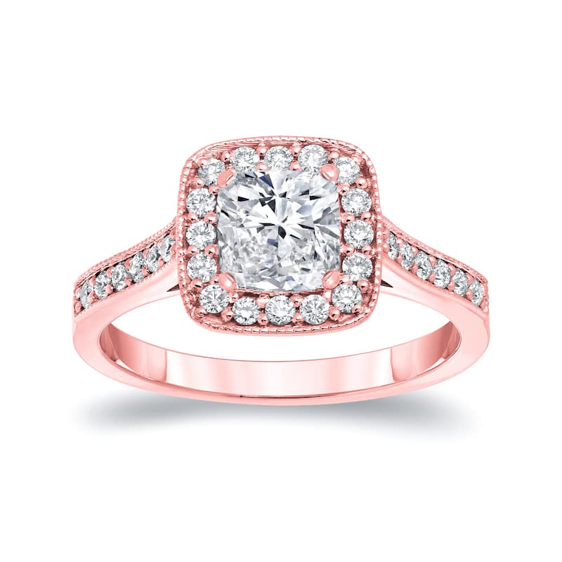 Auriya 14k gold 1 1/2ctw Vintage Cushion-cut Halo Diamond Engagement Ring (H-I, SI1-SI2)