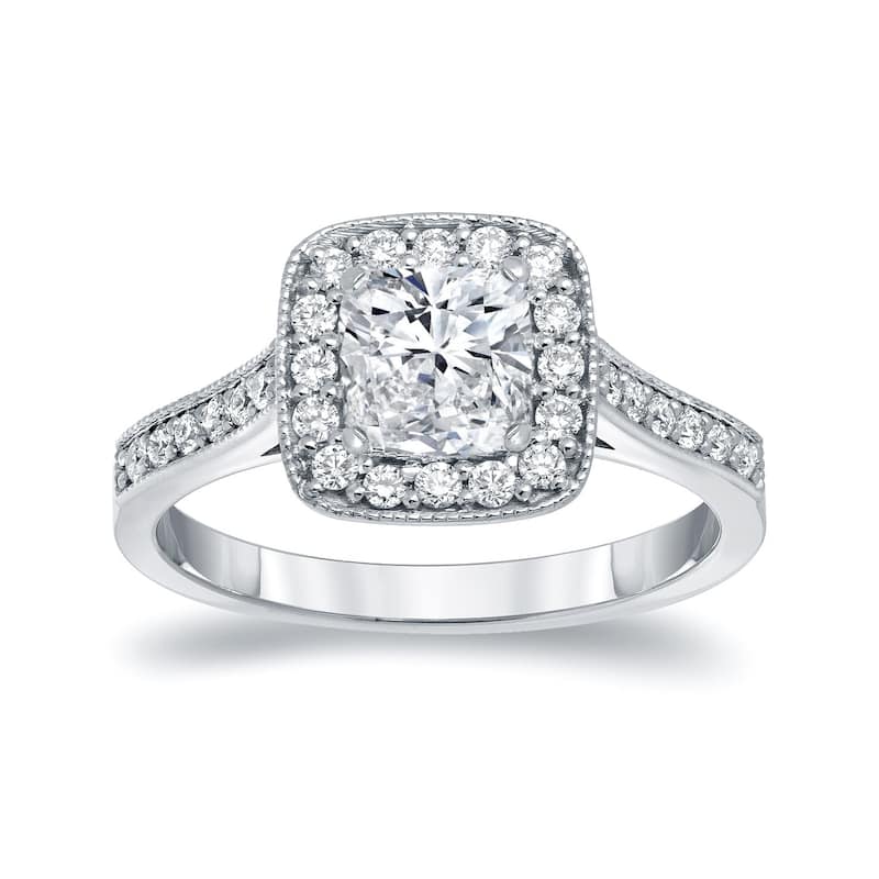 Auriya 14k gold 1 1/2ctw Vintage Cushion-cut Halo Diamond Engagement Ring (H-I, SI1-SI2) - 4 - White