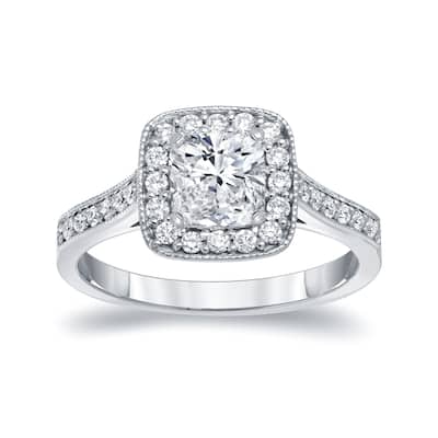 Auriya 14k gold 1 1/2ctw Vintage Cushion-cut Halo Diamond Engagement Ring (H-I, SI1-SI2)