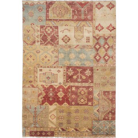 ECARPETGALLERY Hand-knotted Ikat Royale Red, Ivory Wool Rug - 5'10" x 8'6"