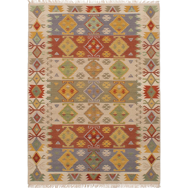 Flat-weave Ankara Cream Wool Kilim