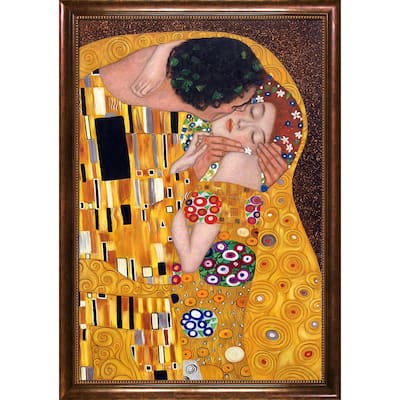 La Pastiche Gustav Klimt 'The Kiss' Hand Painted Framed Oil Reproduction on Canvas