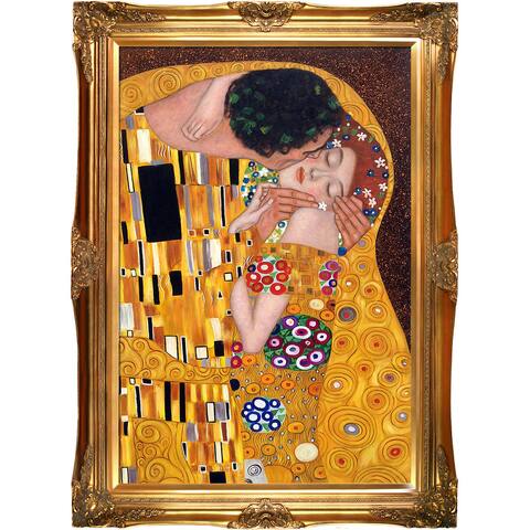 Gustav Klimt 'The Kiss' Hand Painted Framed Oil Reproduction on Canvas