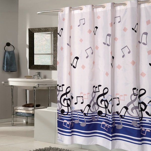 Music Notes 70x72 Ez On Fabric Shower Curtain With Built In Hooks