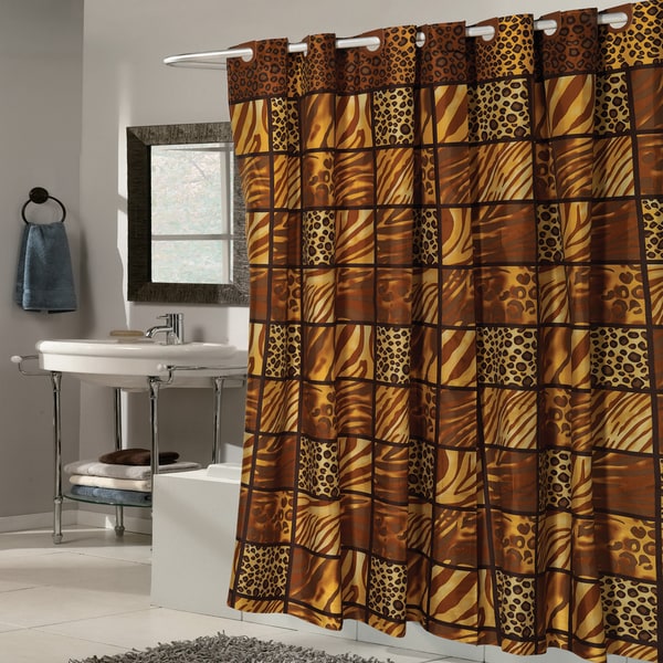 EZ On Wild Animal Print Fabric With Built in Hooks Shower Curtain