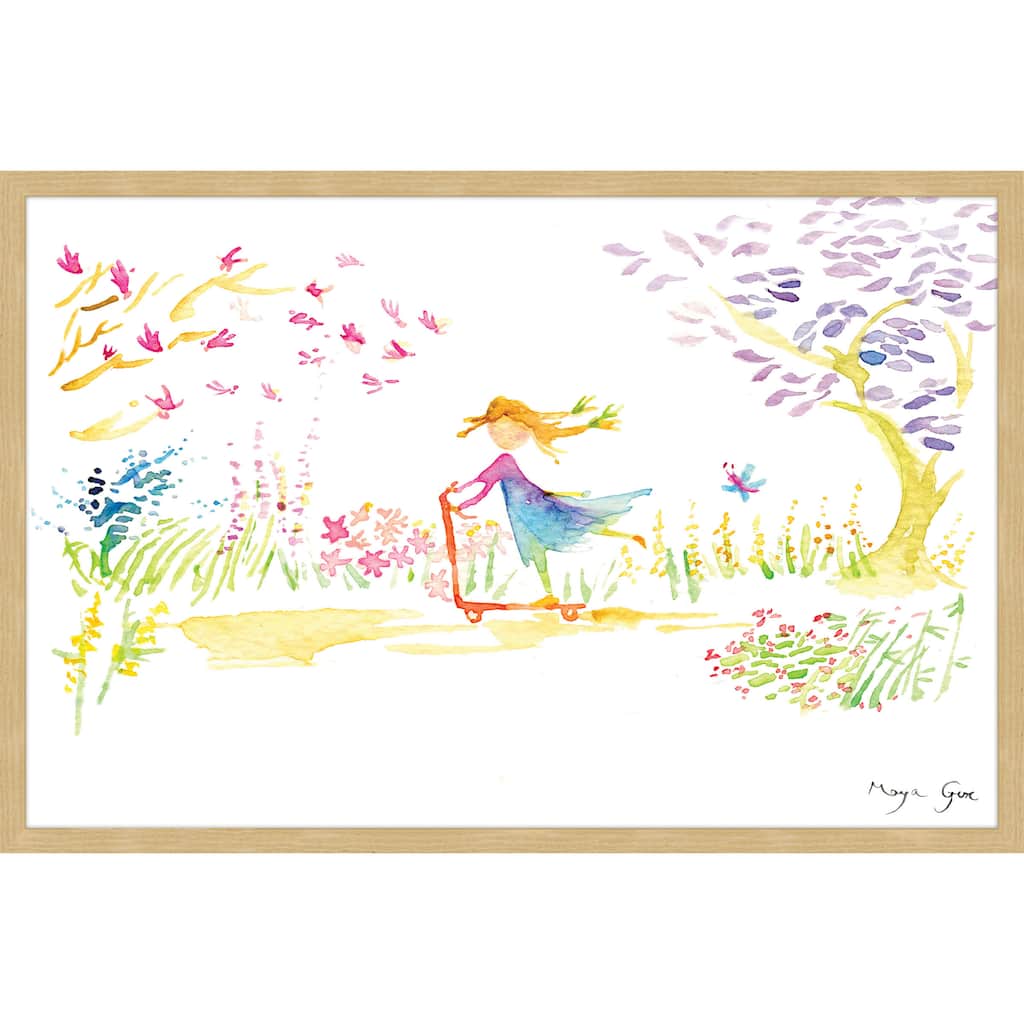 Marmont Hill - 'Girl on Scooter' by Maya Gur Framed Painting Print - Multi-Color