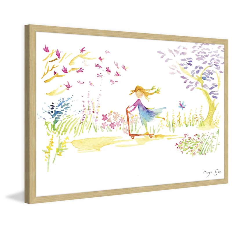 Marmont Hill - 'Girl on Scooter' by Maya Gur Framed Painting Print - Multi-Color