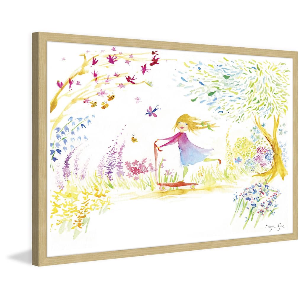 Marmont Hill - 'Girl at Park' by Maya Gur Framed Painting Print - Multi-Color