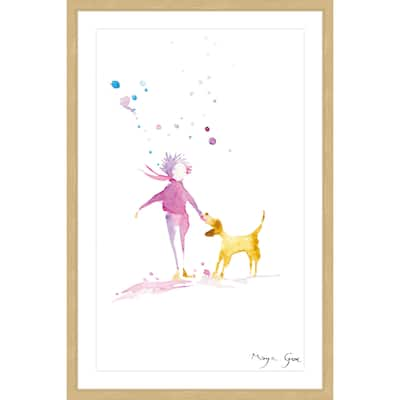 Marmont Hill - 'Woman & Dog' by Maya Gur Framed Painting Print - Multi-Color