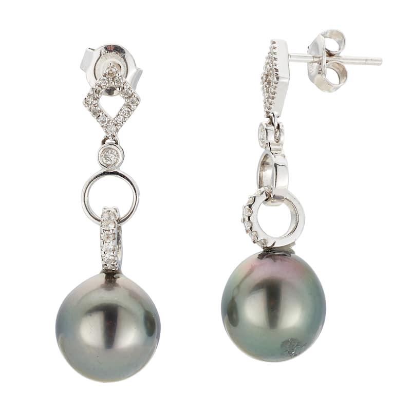 Kabella 18K White Gold Black Southsea Pearl and 1/4ct TDW Diamond Link Earring