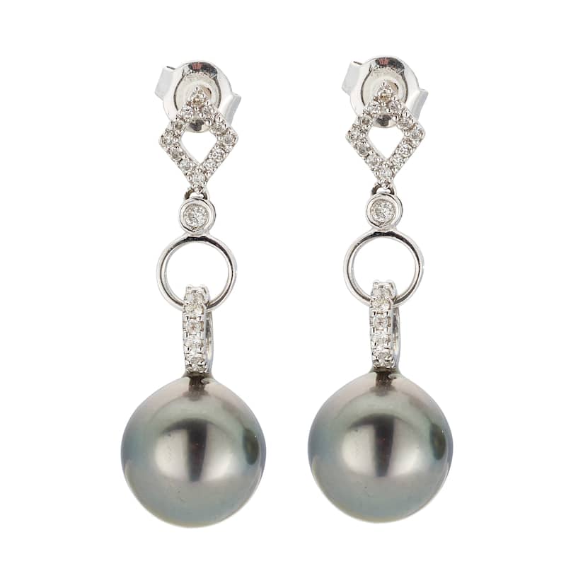 Kabella 18K White Gold Black Southsea Pearl and 1/4ct TDW Diamond Link Earring