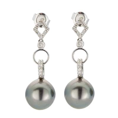 Kabella 18K White Gold Black Southsea Pearl and 1/4ct TDW Diamond Link Earring