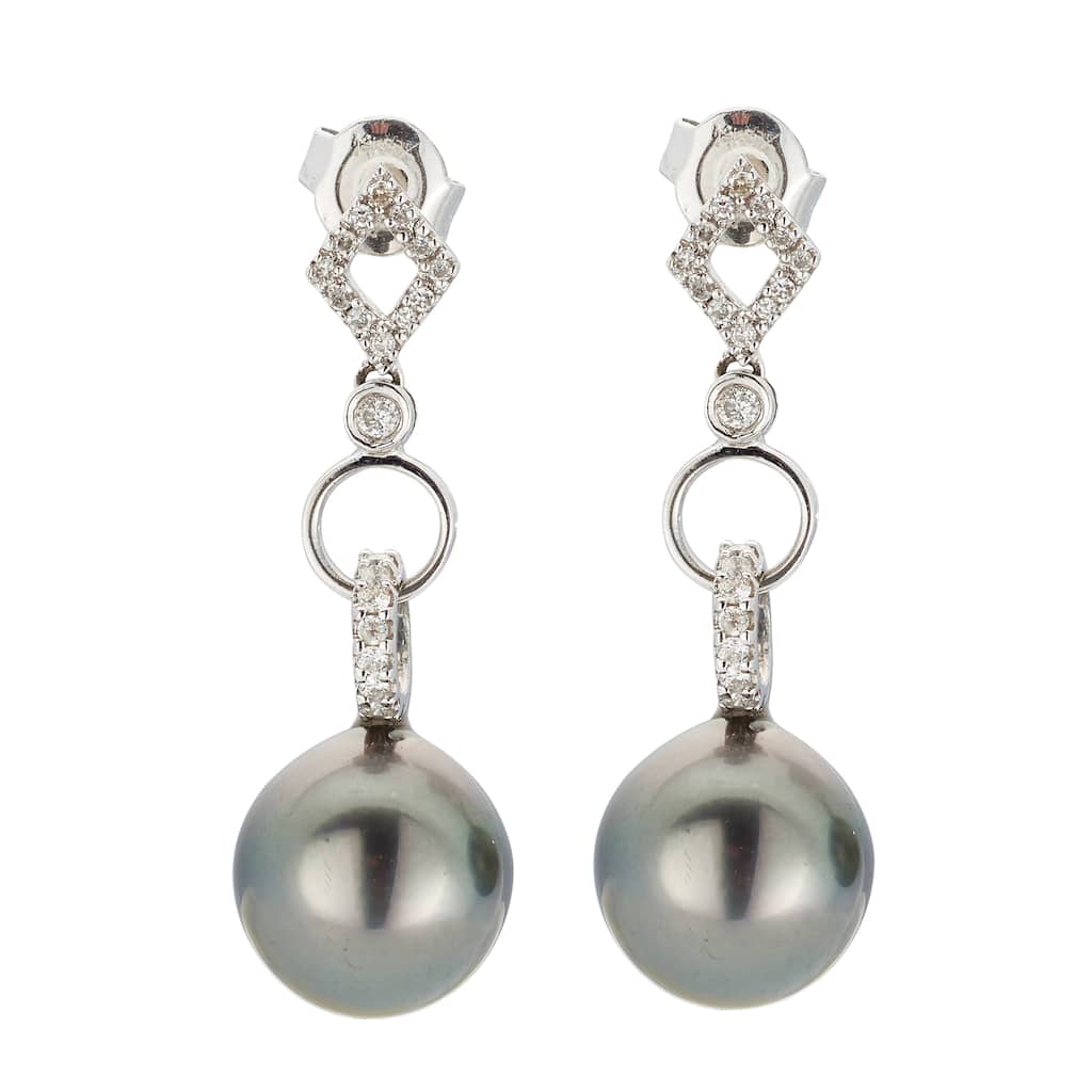 Kabella 18K White Gold Black Southsea Pearl and 1/4ct TDW Diamond Link Earring