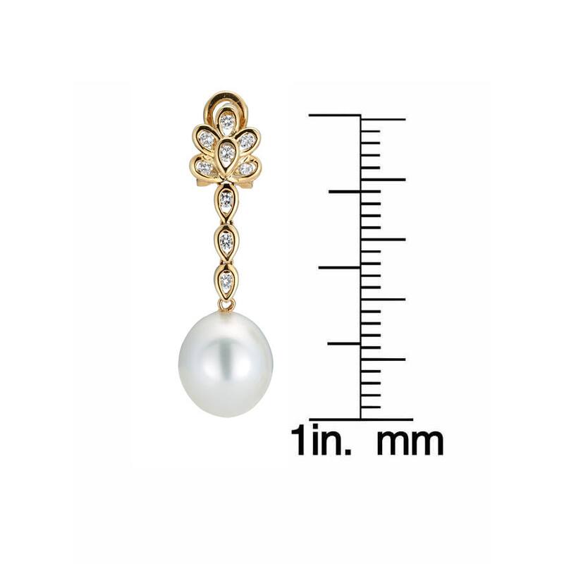Kabella 14K Yellow Gold Southsea Pearl and 1/2ct TDW Diamond Drop Earrings