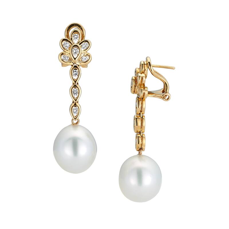 Kabella 14K Yellow Gold Southsea Pearl and 1/2ct TDW Diamond Drop Earrings