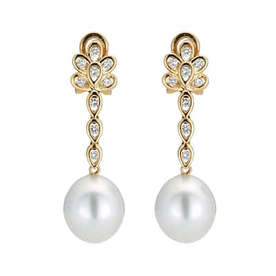 Kabella 14K Yellow Gold Southsea Pearl and 1/2ct TDW Diamond Drop Earrings