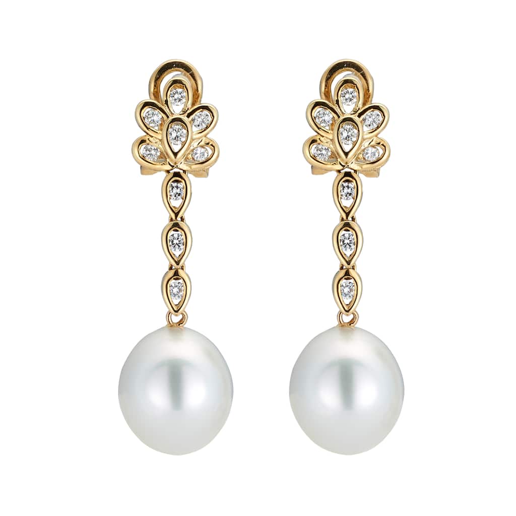 Kabella 14K Yellow Gold Southsea Pearl and 1/2ct TDW Diamond Drop Earrings