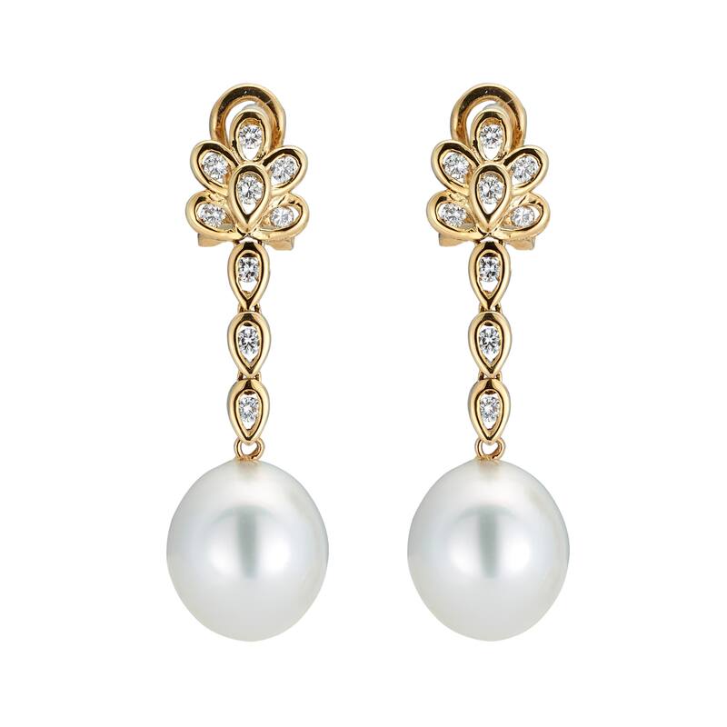 Kabella 14K Yellow Gold Southsea Pearl and 1/2ct TDW Diamond Drop Earrings