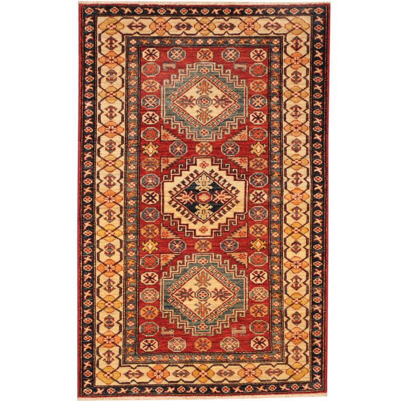 Handmade One-of-a-Kind Kazak Wool Rug (Afghanistan) - 3' x 4'9