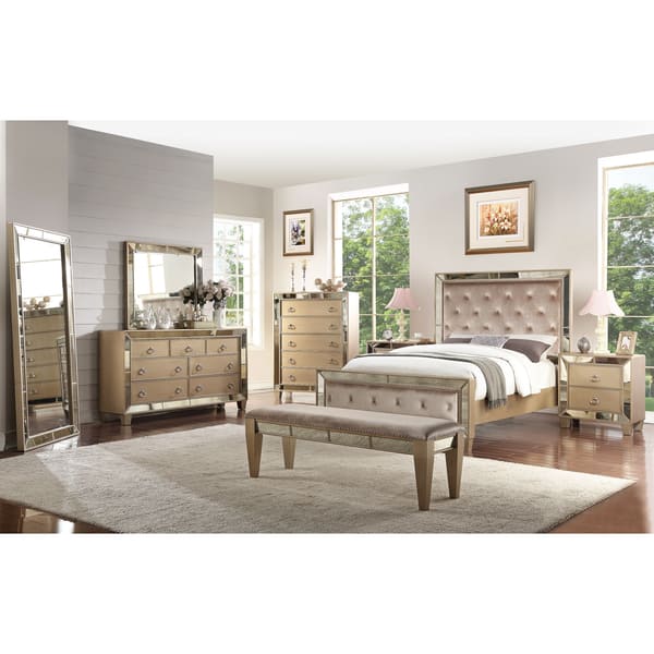 Shop Abbyson Chateau Mirrored Tufted 8 Piece Bedroom Set