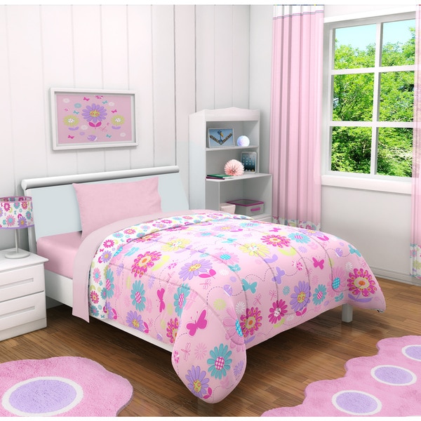 Heritage Kids Daisy Flowers Toddler 4-piece Bed in a Bag with Sheet Set