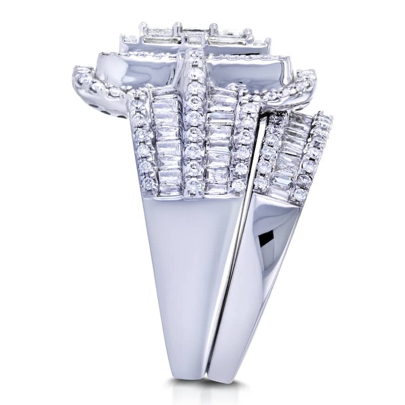 Annello by Kobelli 14k White Gold 2 1/2ct TDW Diamond Composite Rectangular Frame Bridal Rings Set