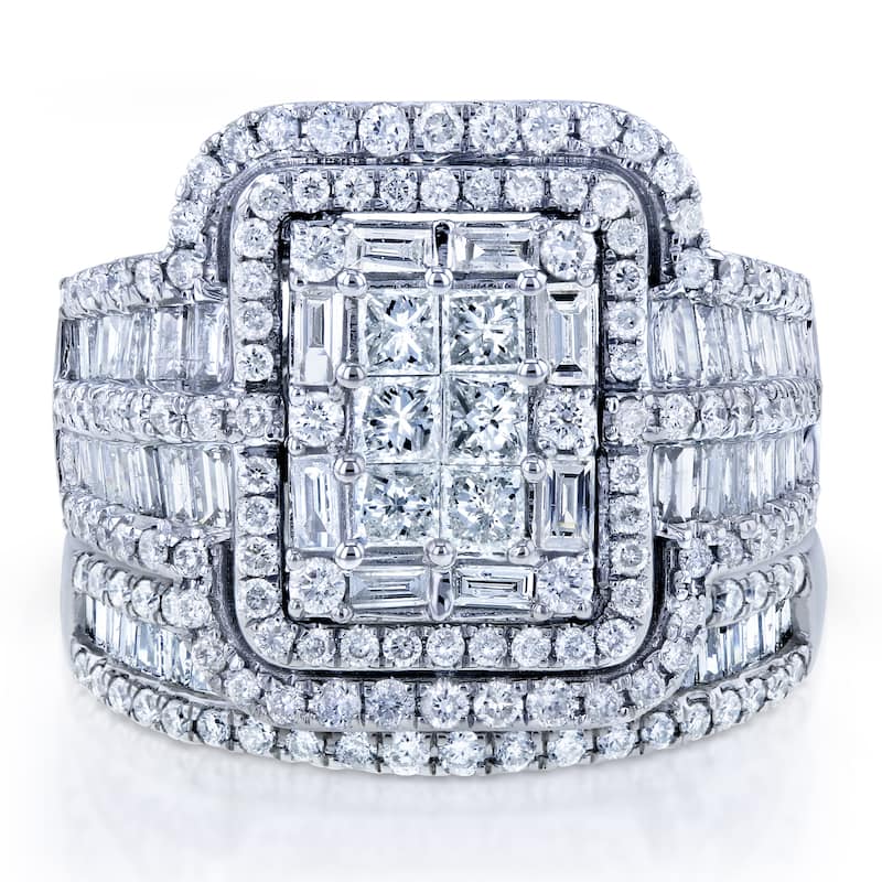 Annello by Kobelli 14k White Gold 2 1/2ct TDW Diamond Composite Rectangular Frame Bridal Rings Set