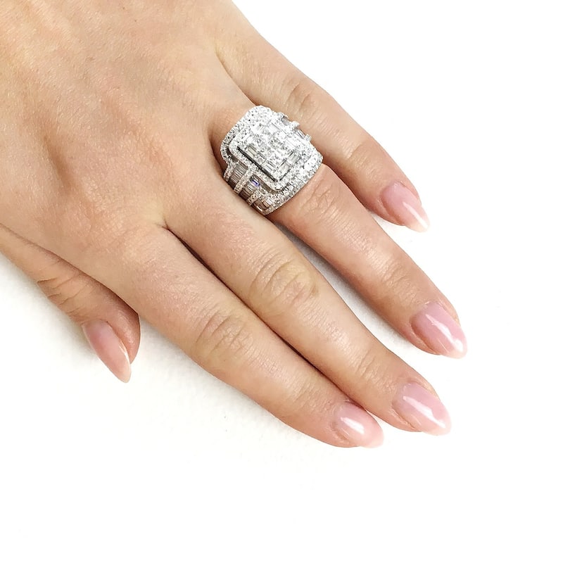 Annello by Kobelli 14k White Gold 2 1/2ct TDW Diamond Composite Rectangular Frame Bridal Rings Set