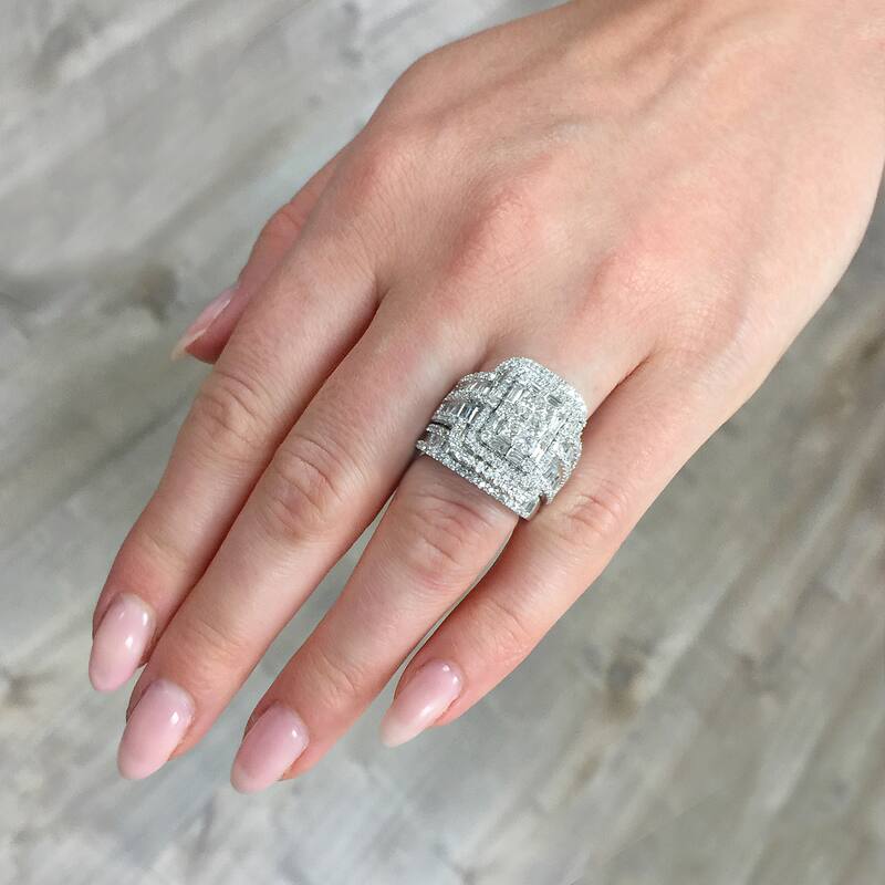 Annello by Kobelli 14k White Gold 2 1/2ct TDW Diamond Composite Rectangular Frame Bridal Rings Set