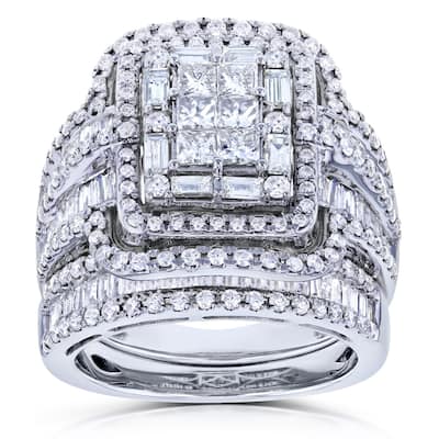 Annello by Kobelli 14k White Gold 2 1/2ct TDW Diamond Composite Rectangular Frame Bridal Rings Set