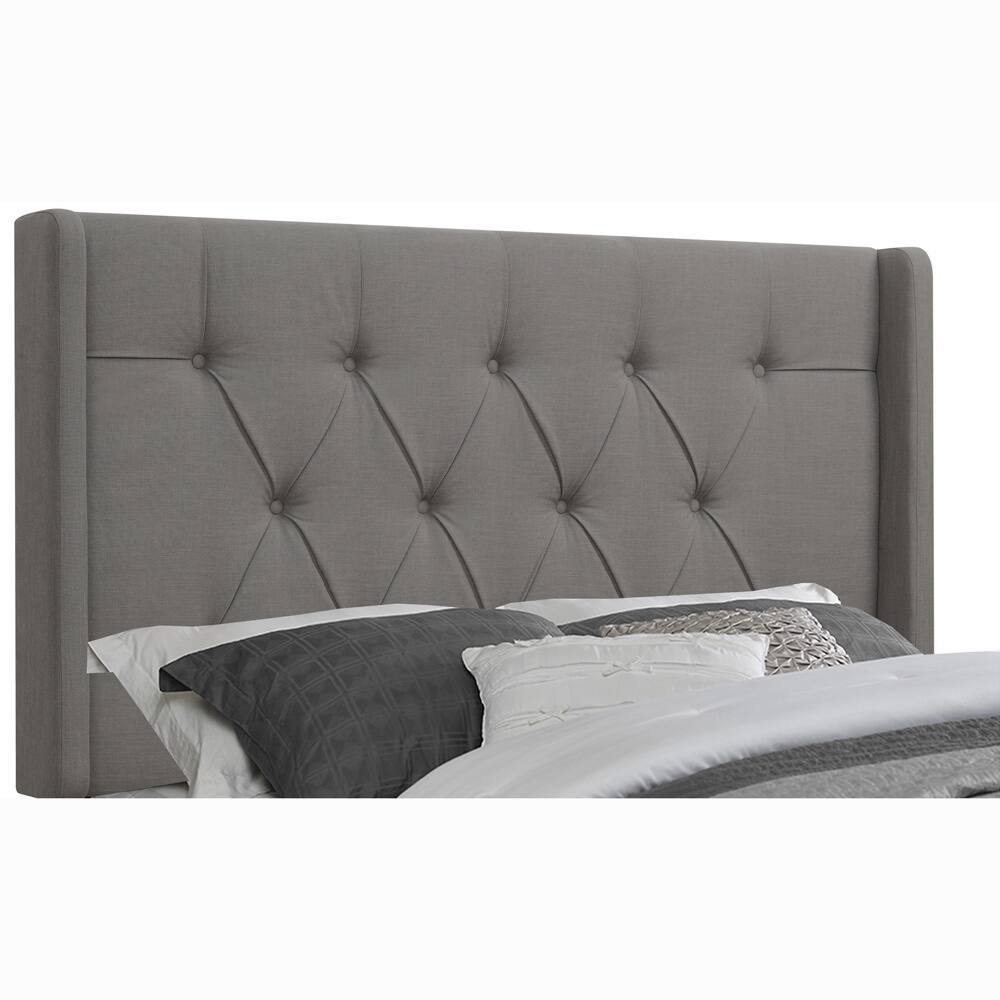 Grey Fabric Queen/Full Wingback Tufted Upholstered Headboard