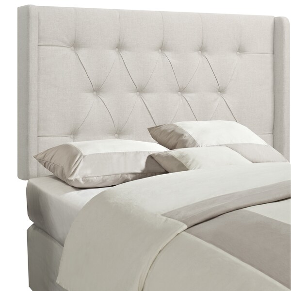 White Fabric King California Wingback Upholstered Tufted White Fabric King California Wingback Upholstered Tufted Headboard